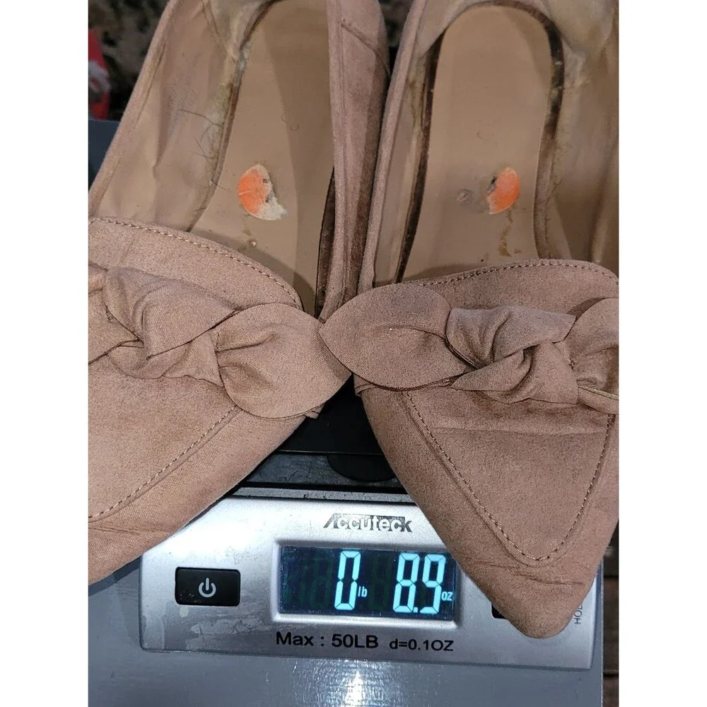 Bamboo Size 7 Women’s Pointed Toe Knot Detail Flats - Brown / Tan